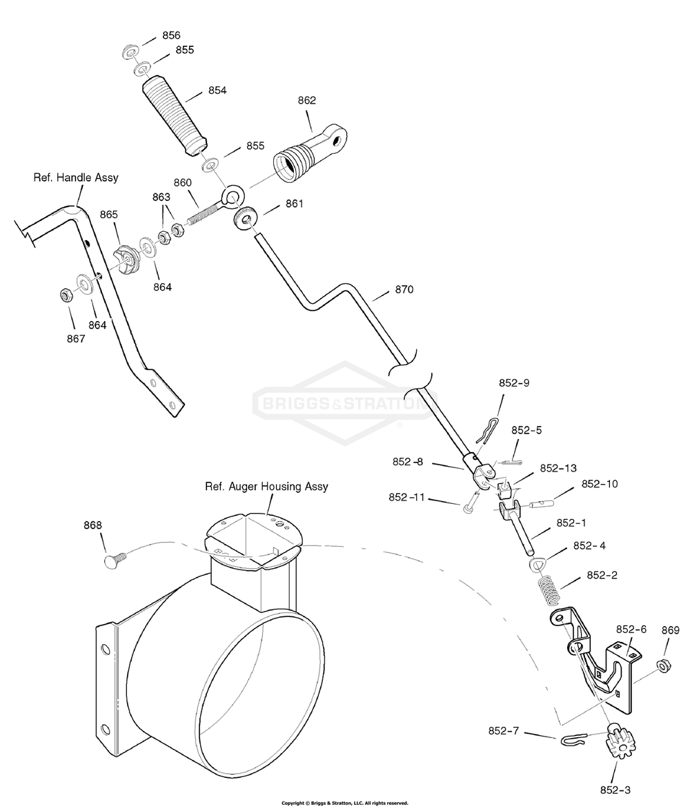 Chute Rod Diagram and Parts List for C950-52848-0 (1695561)(2008) Briggs and Stratton Snow Blower